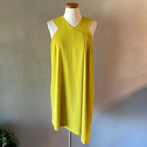 RACHEL ROY yellow drape asymmetrical hem dress halter line sleeveless zip back L